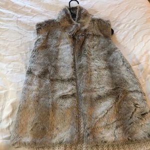Beige Faux Fur Vest with Crochet Knit Back